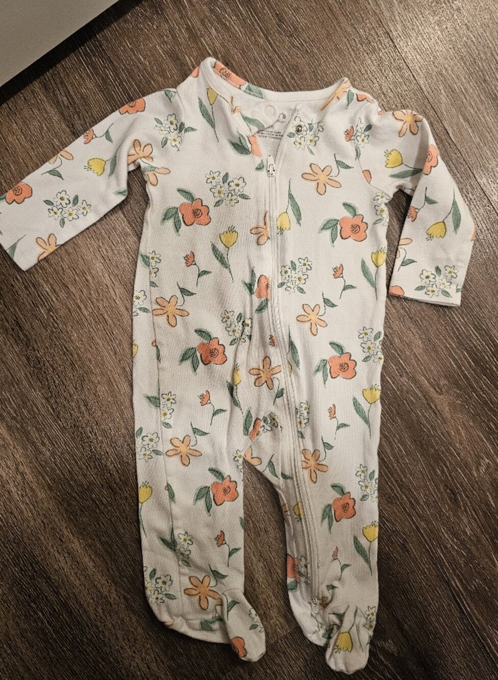 Carter's Cream Floral Zip-Up Jumpsuit with Orange and Yellow Flowers